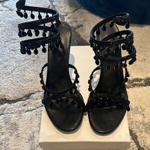 Chic Black Beaded Women's Heels